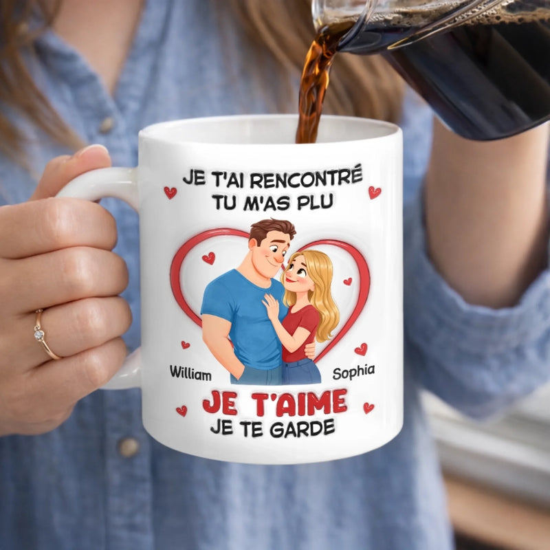 Mug Personnalisé À Effet Imprimé 3D Gonflé – Cadeau Pour Couple – Je t'aime, Je te garde
