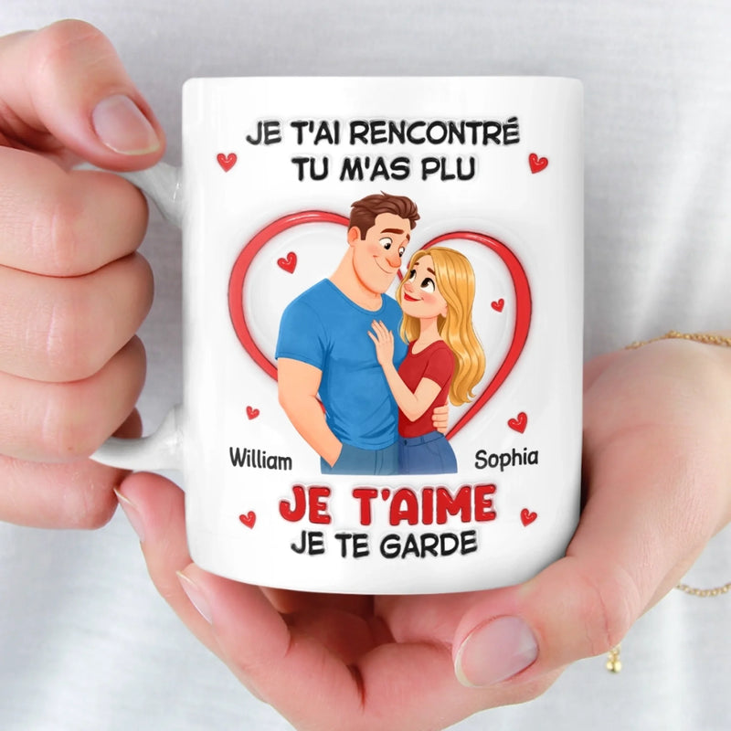 Mug Personnalisé À Effet Imprimé 3D Gonflé – Cadeau Pour Couple – Je t'aime, Je te garde
