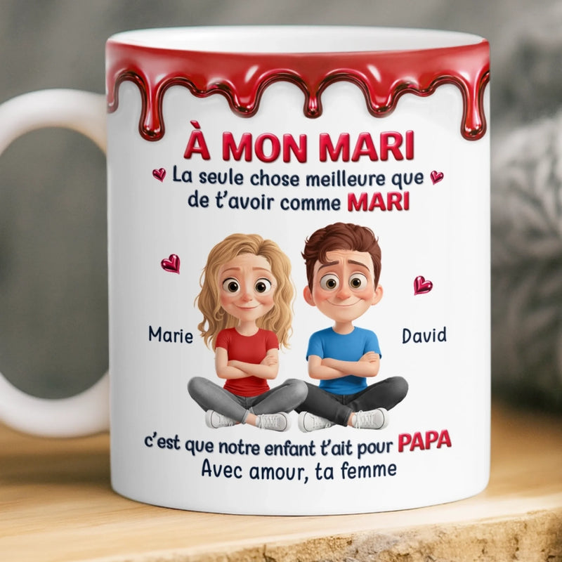 Mug Personnalisé À Effet Imprimé 3D Gonflé – Cadeau Pour Couple – Avec amour, ta femme