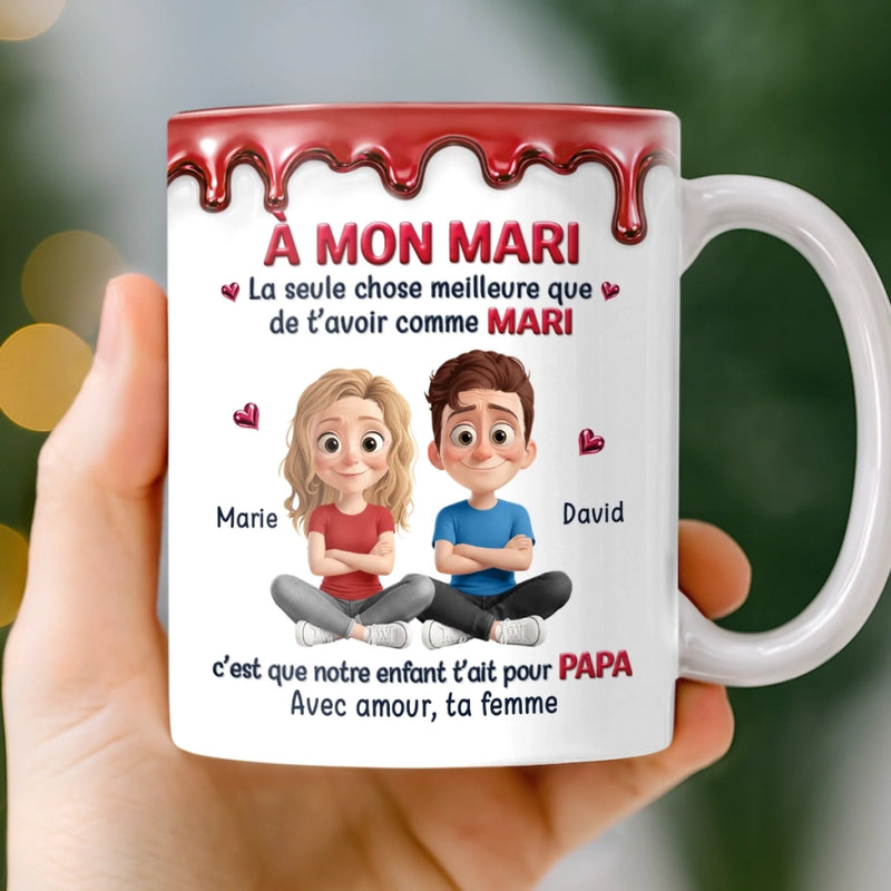 Mug Personnalisé À Effet Imprimé 3D Gonflé – Cadeau Pour Couple – Avec amour, ta femme