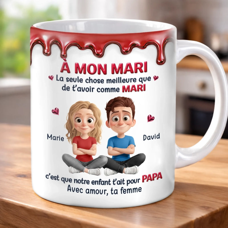 Mug Personnalisé À Effet Imprimé 3D Gonflé – Cadeau Pour Couple – Avec amour, ta femme