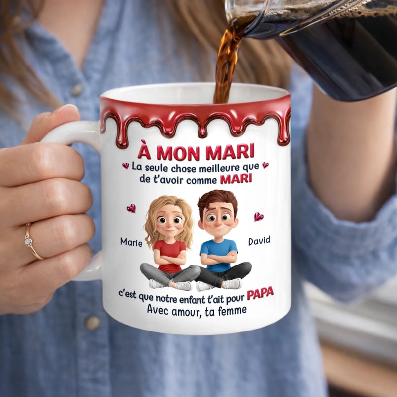 Mug Personnalisé À Effet Imprimé 3D Gonflé – Cadeau Pour Couple – Avec amour, ta femme