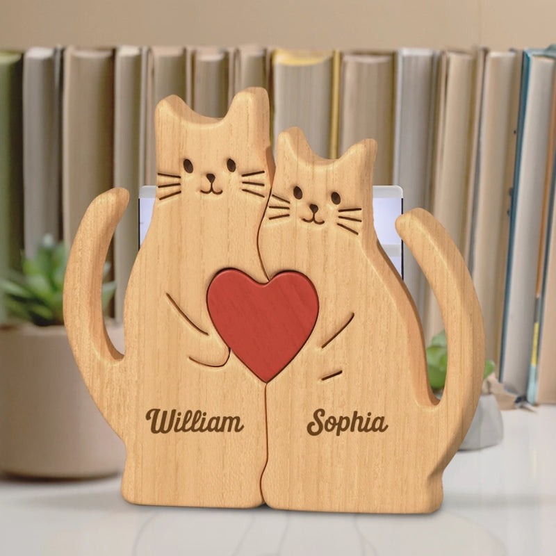 Puzzle Artistique en Bois Personnalisé – Cadeau pour Couple – Tu es le ronron de mon miaou