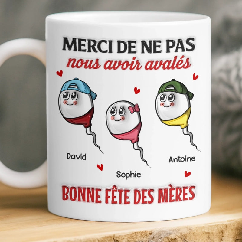 Mug Personnalisé À Effet Imprimé 3D Gonflé –  Cadeau Fête des Mères pour Maman – Bonjour, Notre Mère