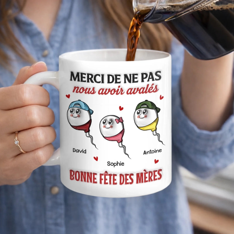Mug Personnalisé À Effet Imprimé 3D Gonflé –  Cadeau Fête des Mères pour Maman – Bonjour, Notre Mère