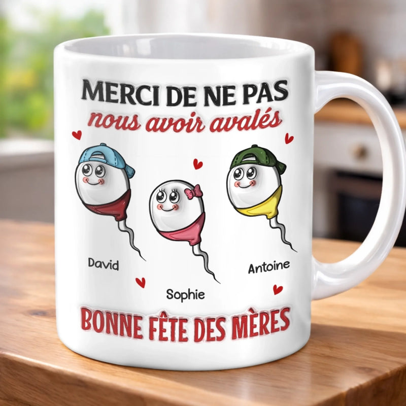 Mug Personnalisé À Effet Imprimé 3D Gonflé –  Cadeau Fête des Mères pour Maman – Bonjour, Notre Mère