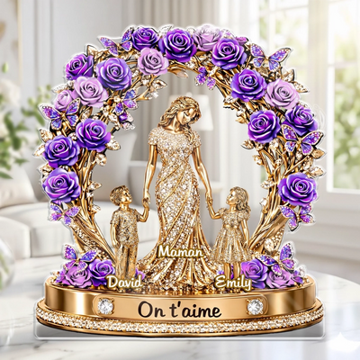 Plaque Acrylique Personnalisée - Cadeau Pour Maman - Famille Unie, Maman au Cœur de Tout