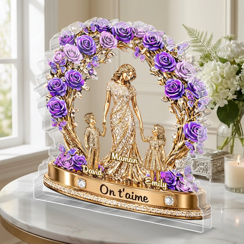 Plaque Acrylique Personnalisée - Cadeau Pour Maman - Famille Unie, Maman au Cœur de Tout