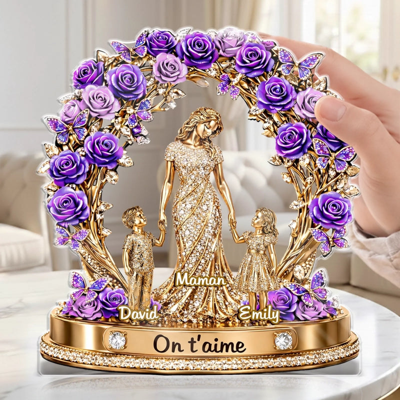 Plaque Acrylique Personnalisée - Cadeau Pour Maman - Famille Unie, Maman au Cœur de Tout