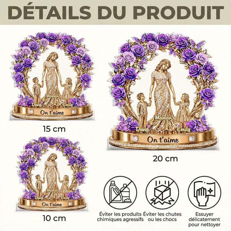 Plaque Acrylique Personnalisée - Cadeau Pour Maman - Famille Unie, Maman au Cœur de Tout