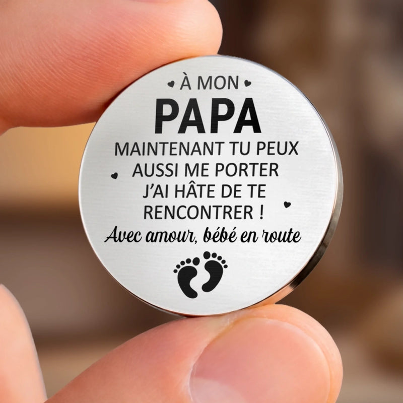 Porte-Bonheur De Poche Personnalisé avec Photo – Cadeau Pour La Première Fête Des Pères – J’ai Hâte De Te Rencontrer