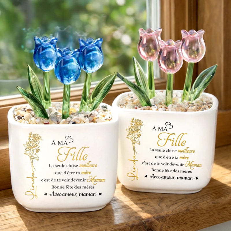 Tulipes Éternelles en Verre Personnalisées – Cadeau pour Fille – La Propre Famille de Sa Fille