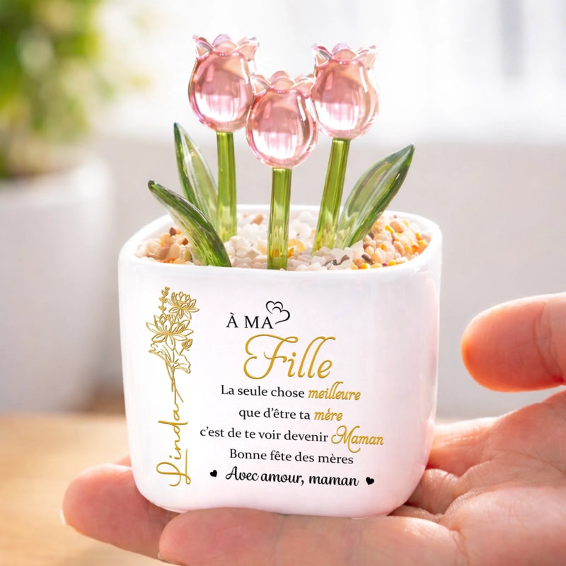 Tulipes Éternelles en Verre Personnalisées – Cadeau pour Fille – La Propre Famille de Sa Fille