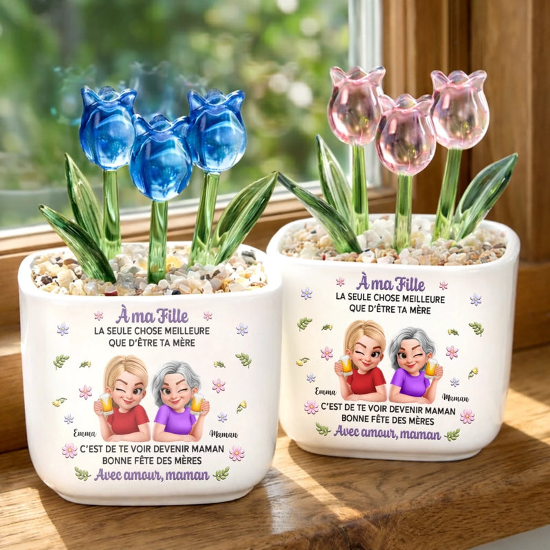 Tulipes Éternelles en Verre Personnalisées – Cadeau Pour Fille – Mon Enfant a Fêté Sa Première Fête des Mères