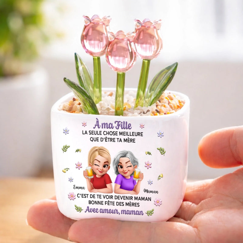 Tulipes Éternelles en Verre Personnalisées – Cadeau Pour Fille – Mon Enfant a Fêté Sa Première Fête des Mères