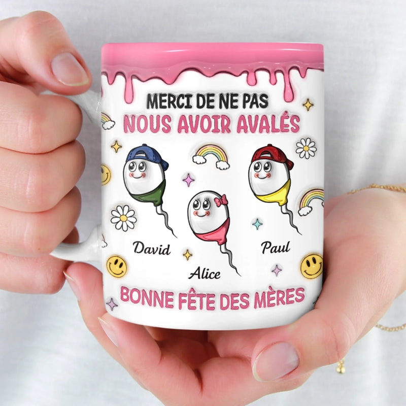 Mug Personnalisé À Effet Imprimé 3D Gonflé –  Cadeau Fête des Mères – Cadeau Humoristiques pour Maman – Le sourire De Maman