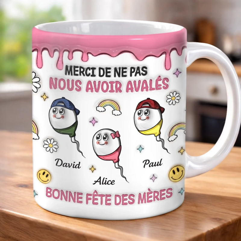 Mug Personnalisé À Effet Imprimé 3D Gonflé –  Cadeau Fête des Mères – Cadeau Humoristiques pour Maman – Le sourire De Maman