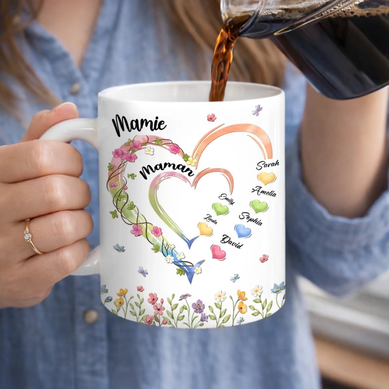 Mug Personnalisé - Cadeau Pour Maman, Fille - L’Amour Fleurit Chez Grand-Mère