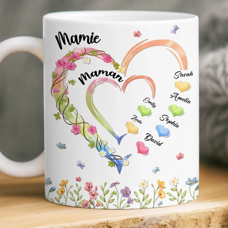 Mug Personnalisé - Cadeau Pour Maman, Fille - L’Amour Fleurit Chez Grand-Mère