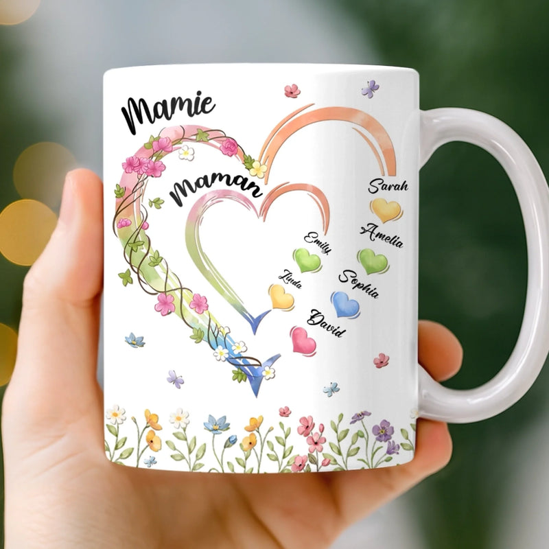 Mug Personnalisé - Cadeau Pour Maman, Fille - L’Amour Fleurit Chez Grand-Mère