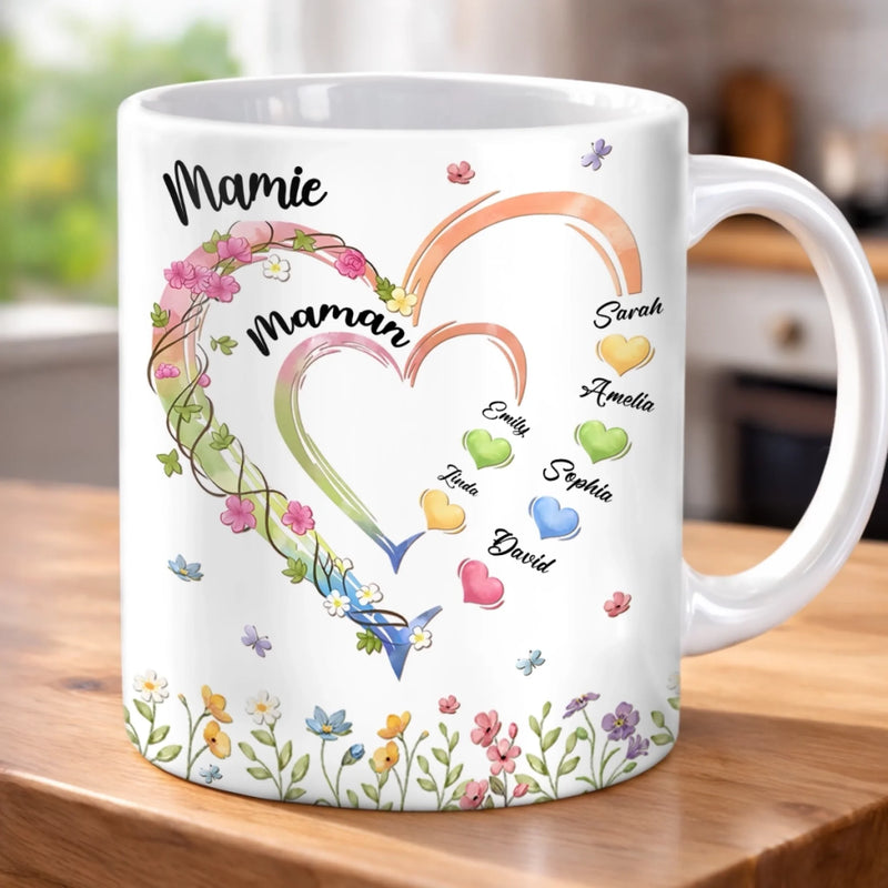 Mug Personnalisé - Cadeau Pour Maman, Fille - L’Amour Fleurit Chez Grand-Mère
