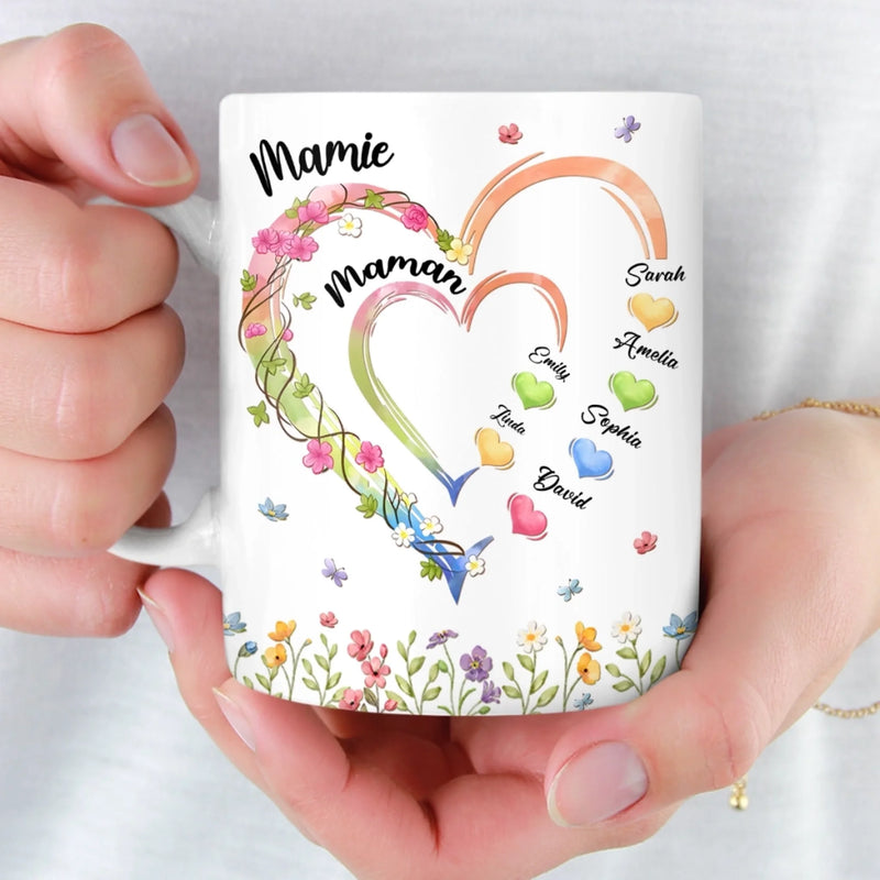 Mug Personnalisé - Cadeau Pour Maman, Fille - L’Amour Fleurit Chez Grand-Mère