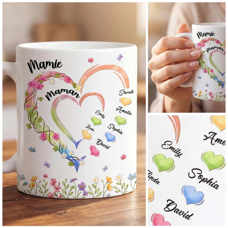 Mug Personnalisé - Cadeau Pour Maman, Fille - L’Amour Fleurit Chez Grand-Mère