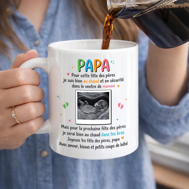Mug Personnalisé avec Photo –  Cadeau Fête des Pères pour Papa – Je Suis Bien Au Chaud
