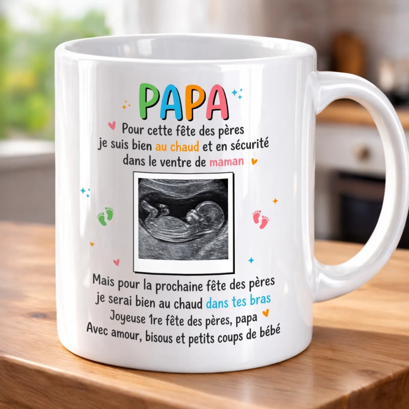 Mug Personnalisé avec Photo –  Cadeau Fête des Pères pour Papa – Je Suis Bien Au Chaud