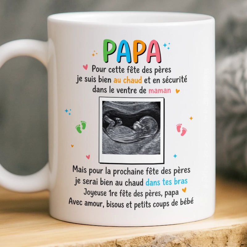 Mug Personnalisé avec Photo –  Cadeau Fête des Pères pour Papa – Je Suis Bien Au Chaud