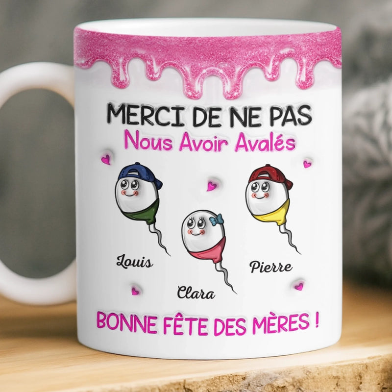 Mug Personnalisé À Effet Imprimé 3D Gonflé –  Cadeau Fête des Mères – Cadeau Humoristiques pour Maman – Ma mère m'a donné naissance