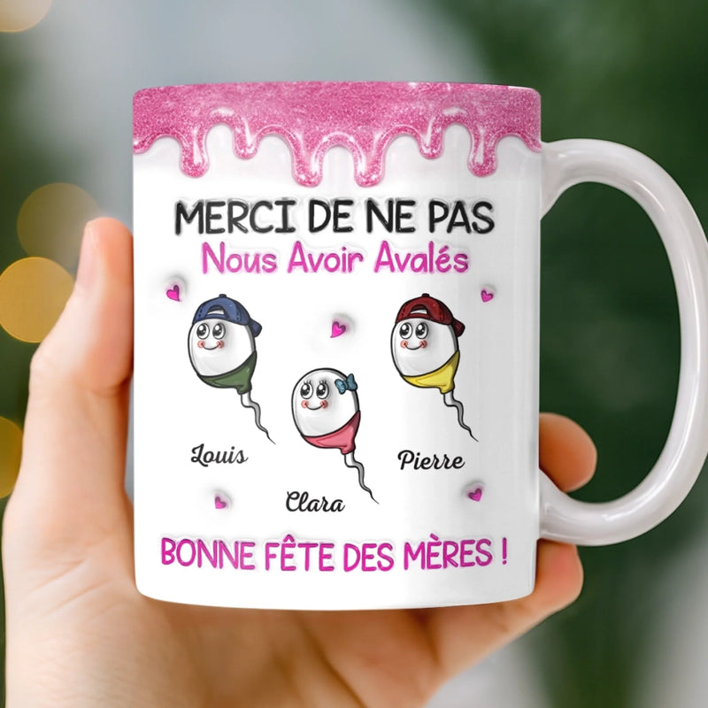 Mug Personnalisé À Effet Imprimé 3D Gonflé –  Cadeau Fête des Mères – Cadeau Humoristiques pour Maman – Ma mère m'a donné naissance