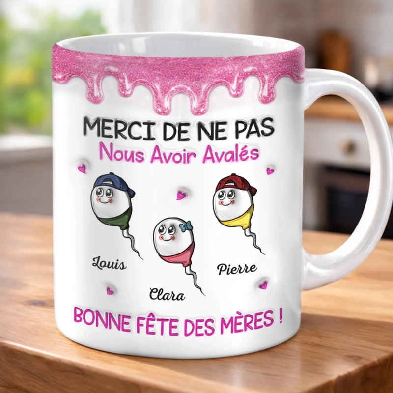 Mug Personnalisé À Effet Imprimé 3D Gonflé –  Cadeau Fête des Mères – Cadeau Humoristiques pour Maman – Ma mère m'a donné naissance