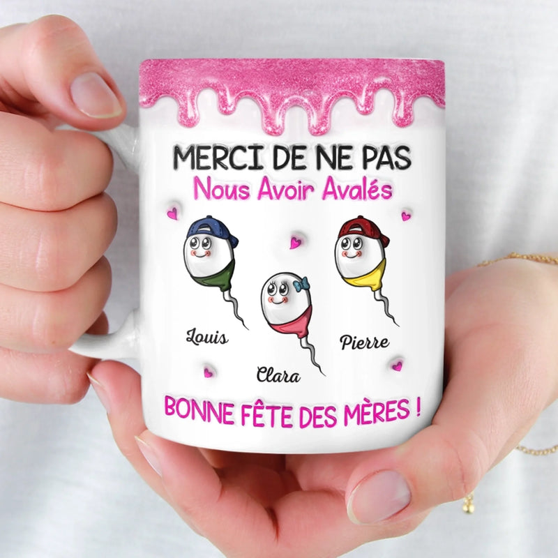 Mug Personnalisé À Effet Imprimé 3D Gonflé –  Cadeau Fête des Mères – Cadeau Humoristiques pour Maman – Ma mère m'a donné naissance