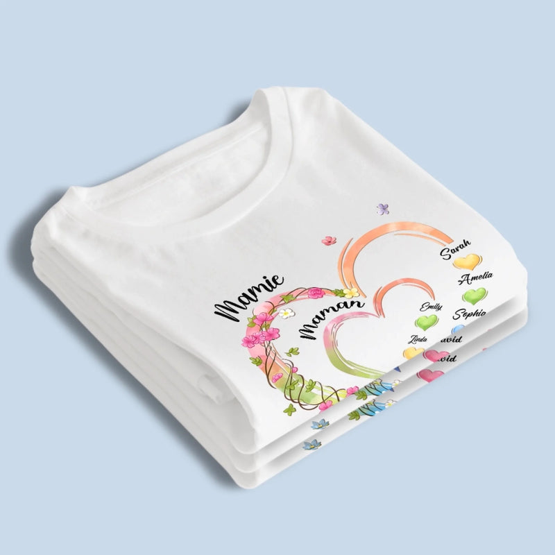 T-Shirt Unisexe Personnalisé – Cadeau Pour Mamie - Cœur Aimant Avec Mamie