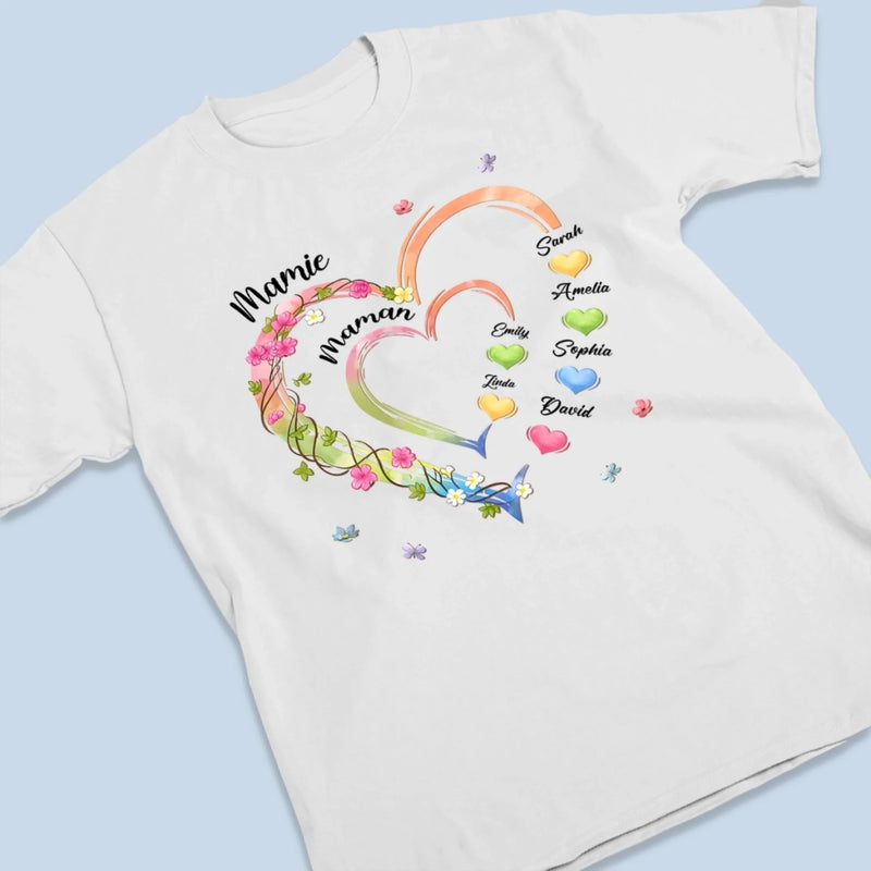 T-Shirt Unisexe Personnalisé – Cadeau Pour Mamie - Cœur Aimant Avec Mamie