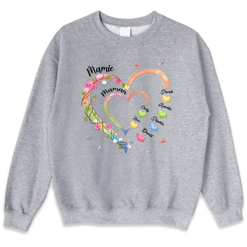 T-Shirt Unisexe Personnalisé – Cadeau Pour Mamie - Cœur Aimant Avec Mamie