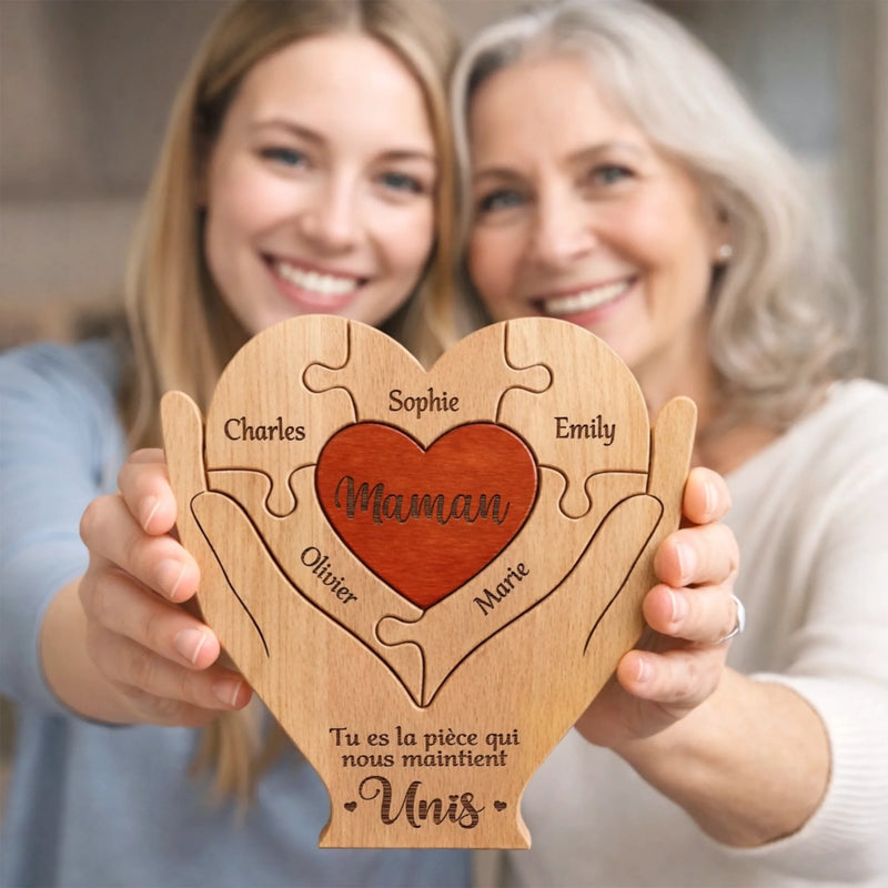 Puzzle Artistique en Bois Personnalisé – Cadeau pour Famille – Unis Es La Pièce Qui Nous Maintient