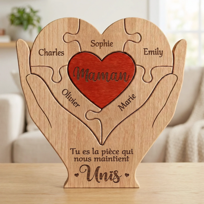 Puzzle Artistique en Bois Personnalisé – Cadeau pour Famille – Unis Es La Pièce Qui Nous Maintient