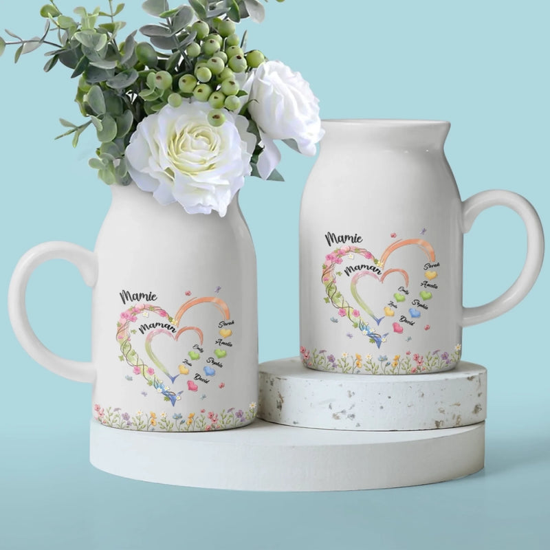 Vase À Fleurs Personnalisée – Cadeau Pour Maman, Mamie – Comme Des Fleurs, Nous Grandissons