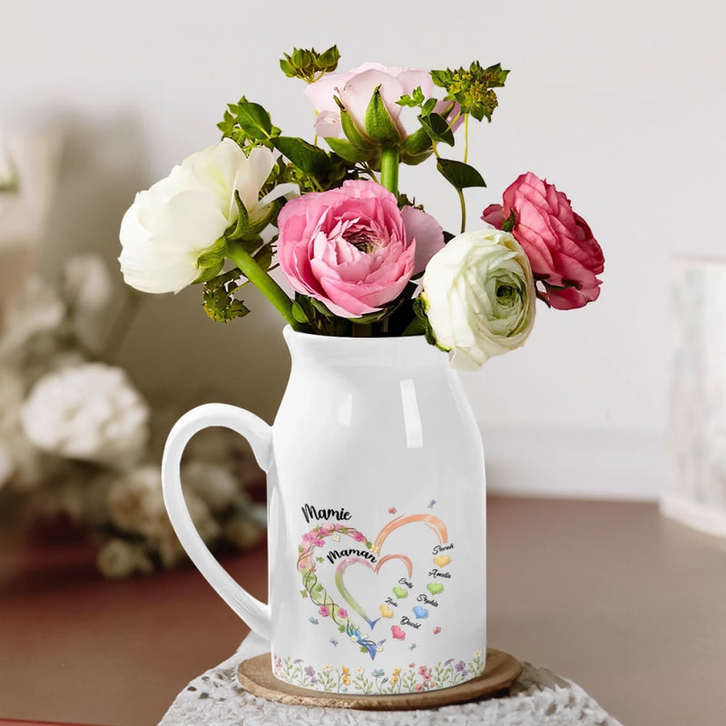 Vase À Fleurs Personnalisée – Cadeau Pour Maman, Mamie – Comme Des Fleurs, Nous Grandissons