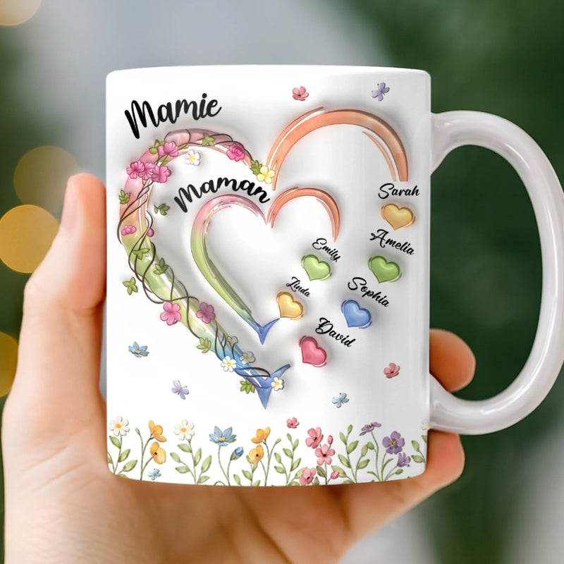 Mug Personnalisé À Effet Imprimé 3D Gonflé –  Cadeau pour Maman, Mamie – Son Amour Rayonnant