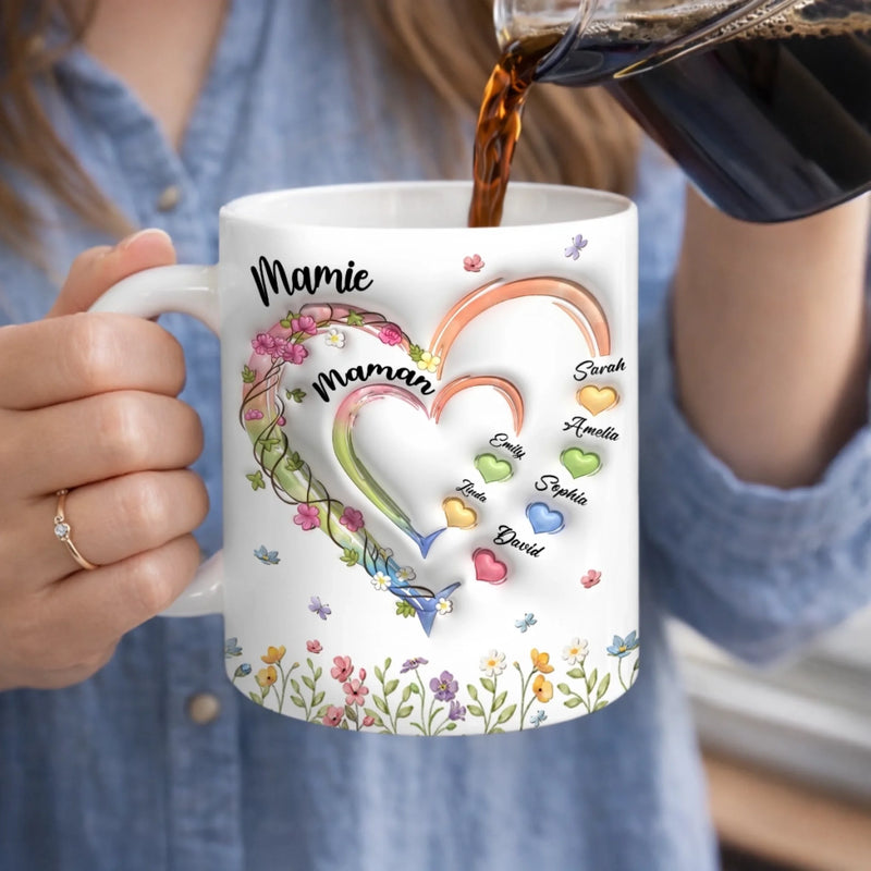 Mug Personnalisé À Effet Imprimé 3D Gonflé –  Cadeau pour Maman, Mamie – Son Amour Rayonnant