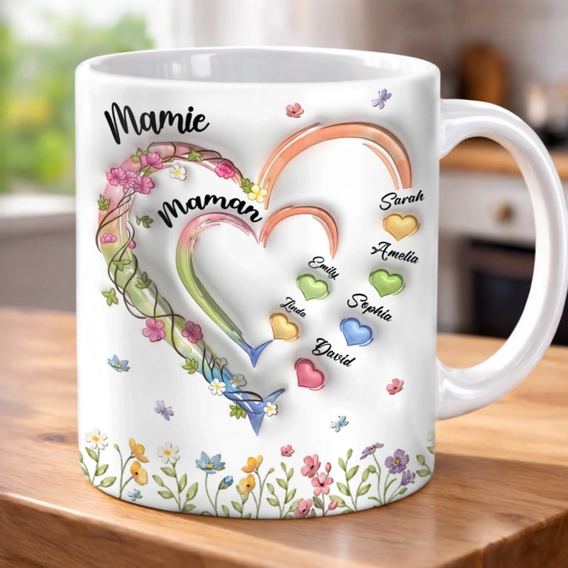 Mug Personnalisé À Effet Imprimé 3D Gonflé –  Cadeau pour Maman, Mamie – Son Amour Rayonnant