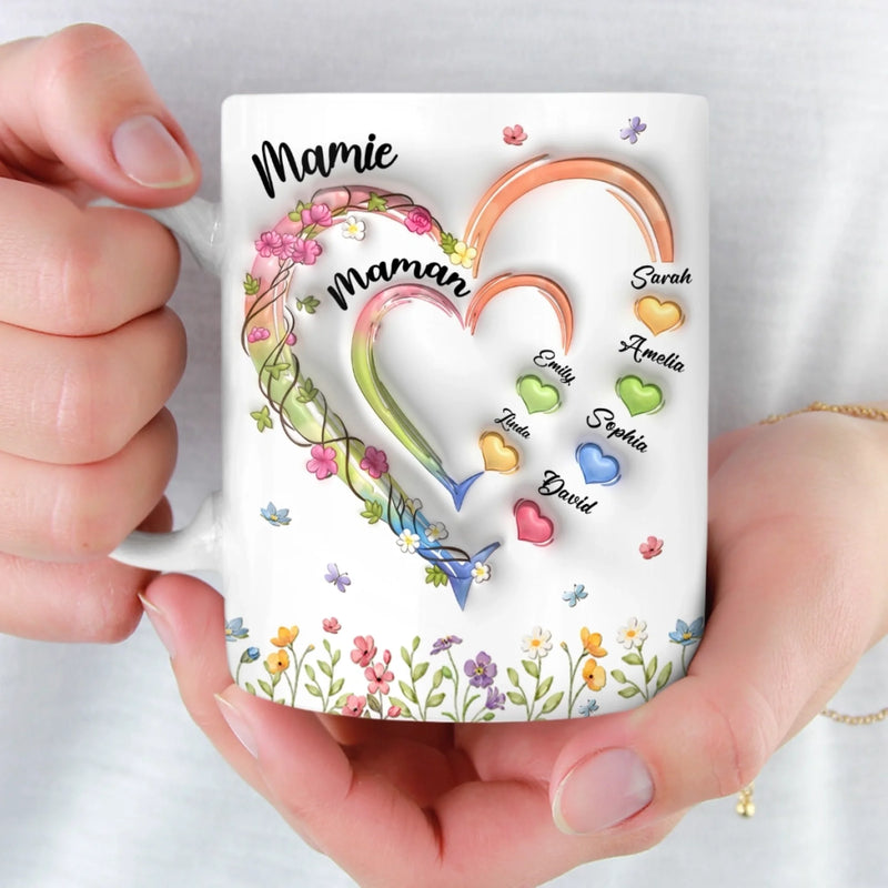 Mug Personnalisé À Effet Imprimé 3D Gonflé –  Cadeau pour Maman, Mamie – Son Amour Rayonnant