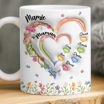 Mug Personnalisé À Effet Imprimé 3D Gonflé –  Cadeau pour Maman, Mamie – Son Amour Rayonnant
