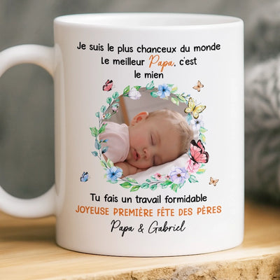 Mug Personnalisé avec Photo –  Cadeau Fête des Pères – Je Suis La Plus Chanceuse Du Monde