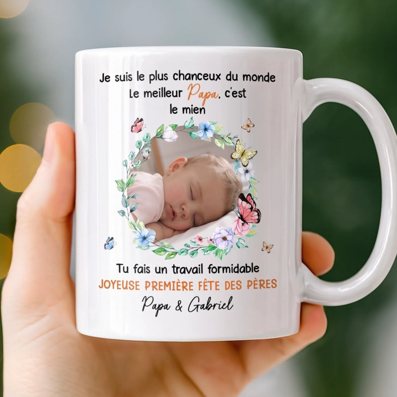 Mug Personnalisé avec Photo –  Cadeau Fête des Pères – Je Suis La Plus Chanceuse Du Monde