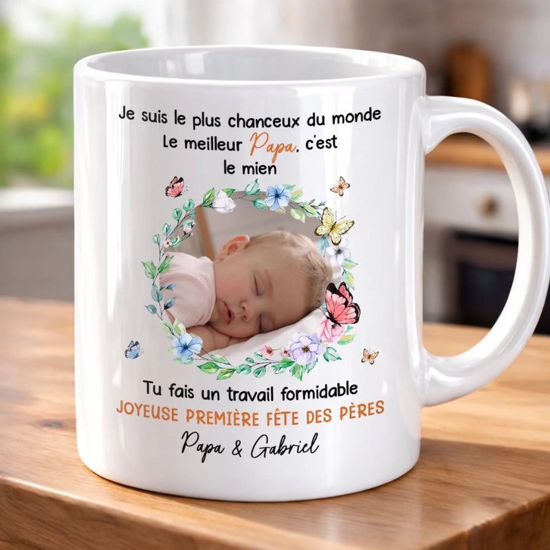 Mug Personnalisé avec Photo –  Cadeau Fête des Pères – Je Suis La Plus Chanceuse Du Monde