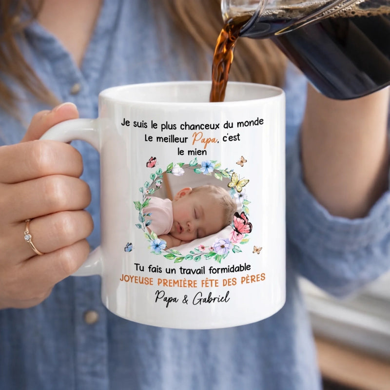 Mug Personnalisé avec Photo –  Cadeau Fête des Pères – Je Suis La Plus Chanceuse Du Monde